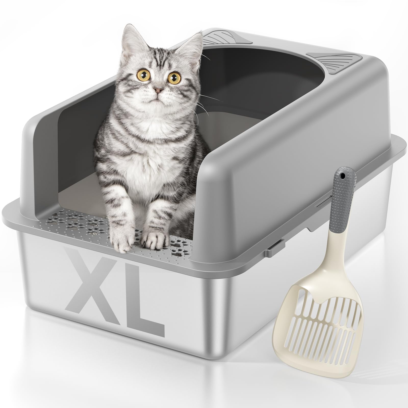 MLIKLU XL stainless-steel base-tray offers roomy space for large cats and multi-cat homes.