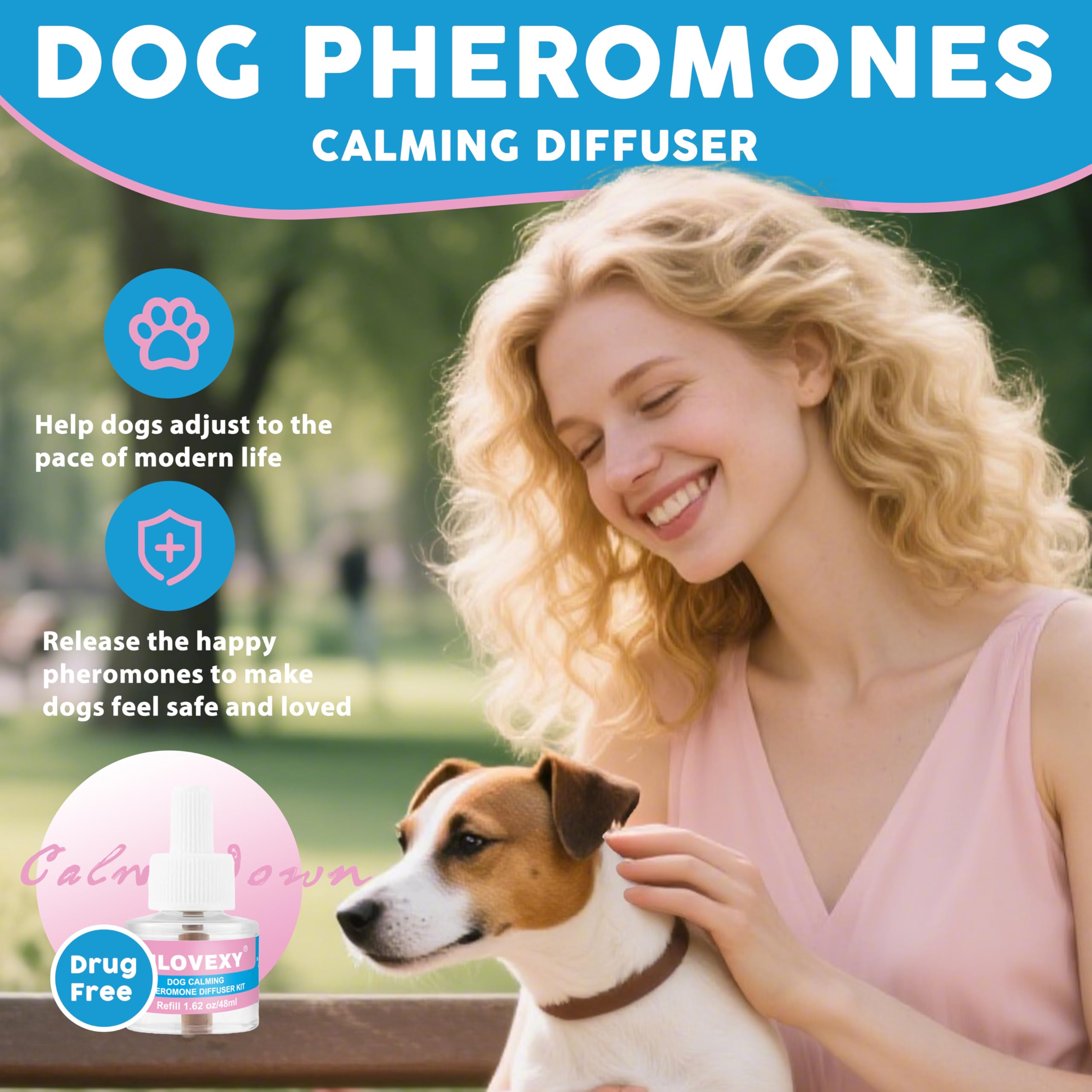 MLOVEXY vet-recommended badge denotes trusted, drug-free calming option.