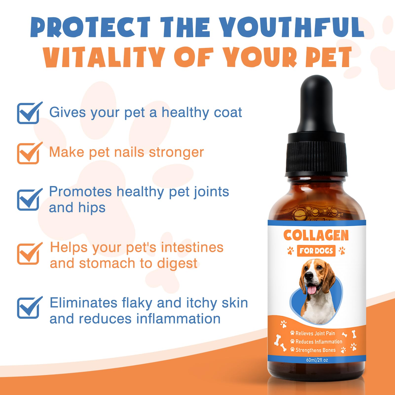 MNQAXZ collagen for dogs dropper dispense demonstrates precise daily dosing.