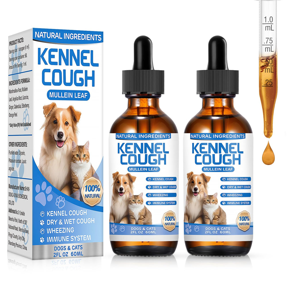 MNQAXZ kennel cough drops bottle with herbal formula for pet respiratory relief.