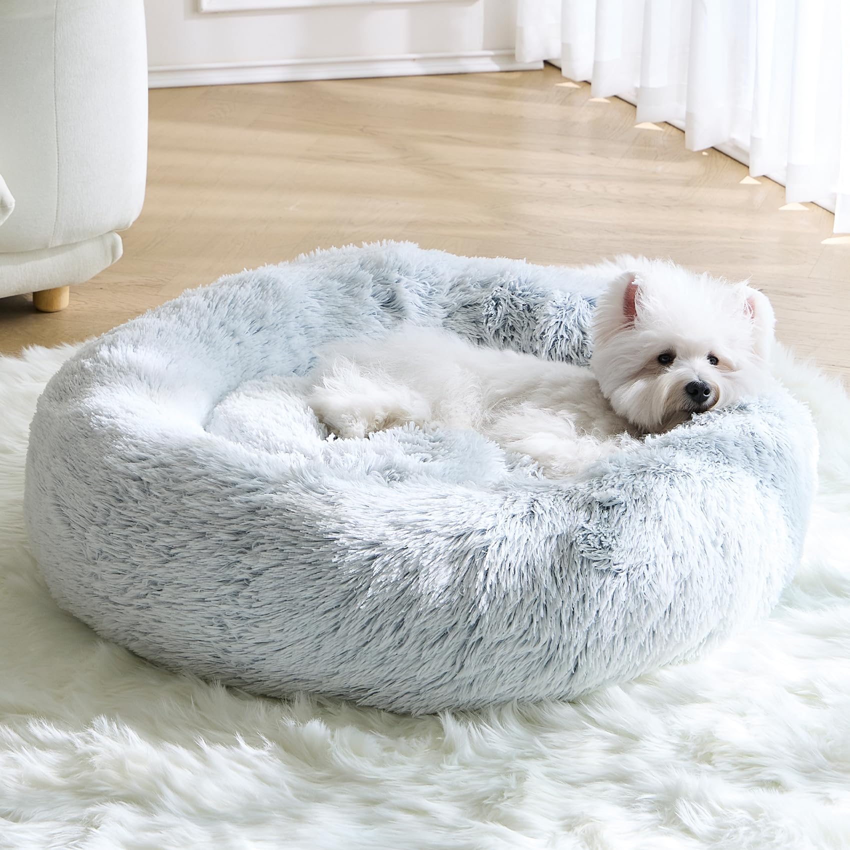MNWHUC calming small dog bed 20inch closeup faux fur for cozy lounging