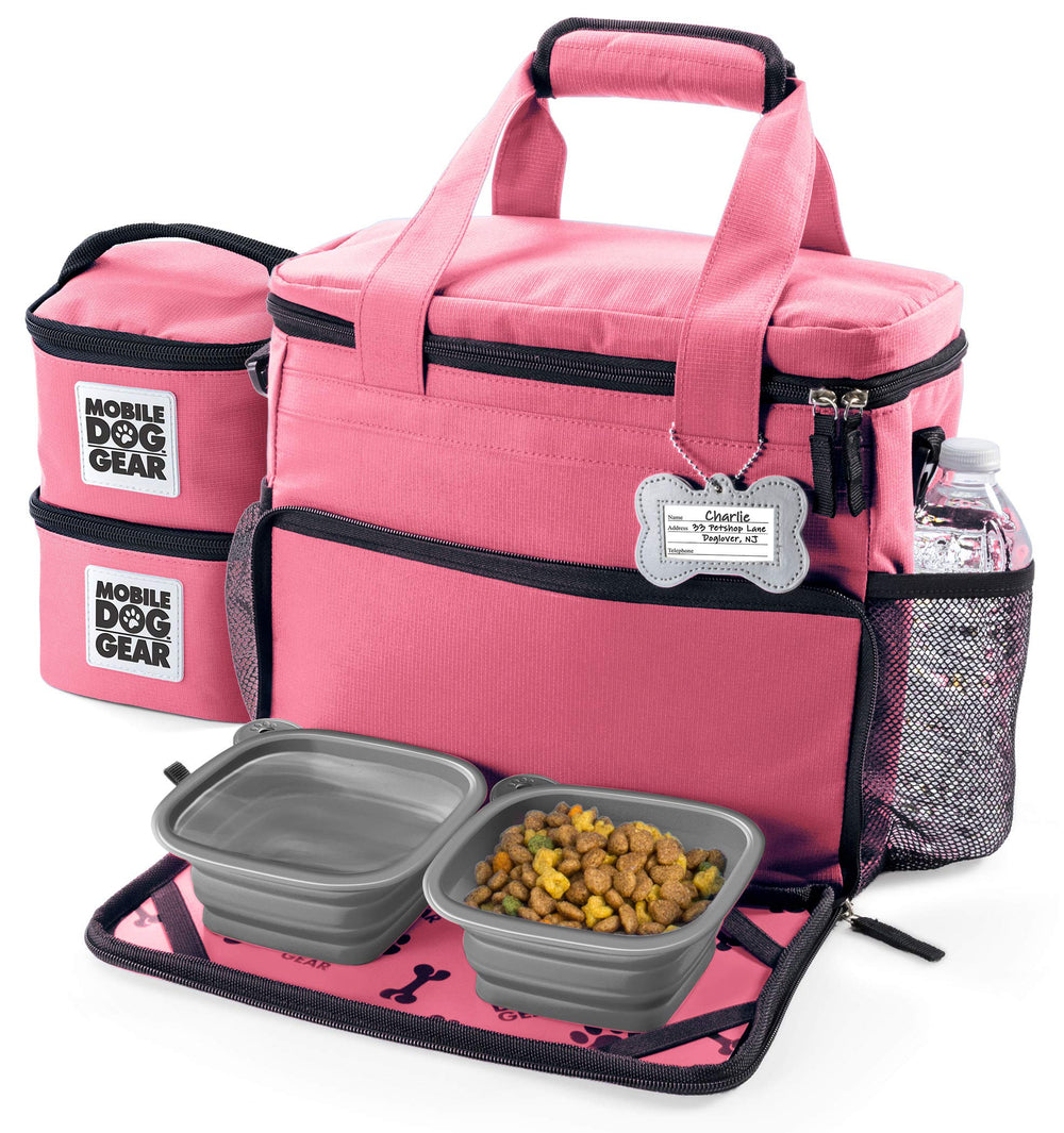 Mobile Dog Gear Week Away bag pink collapsible bowls for compact packing