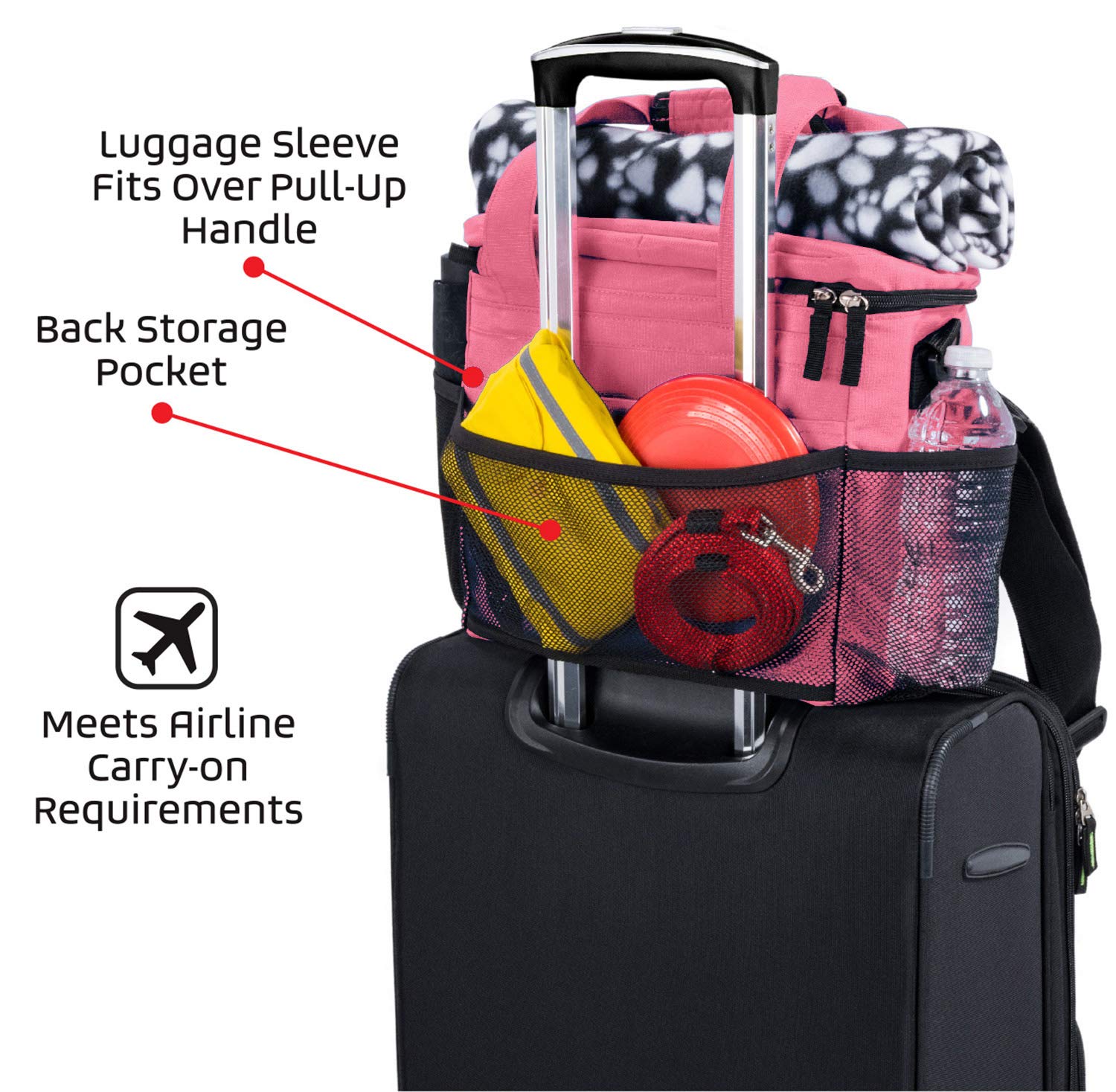 Mobile Dog Gear Week Away bag pink two food carriers for convenient meals