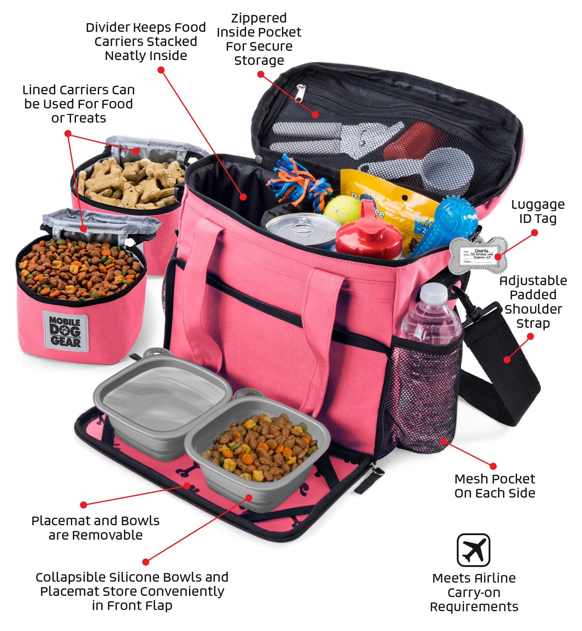 Mobile Dog Gear Week Away bag pink front drop-down section for quick access