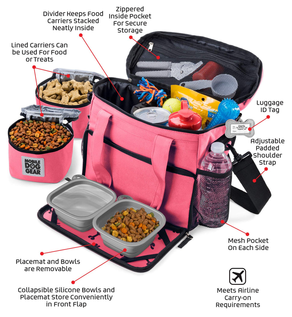 Mobile Dog Gear Week Away bag pink front drop-down section for quick access