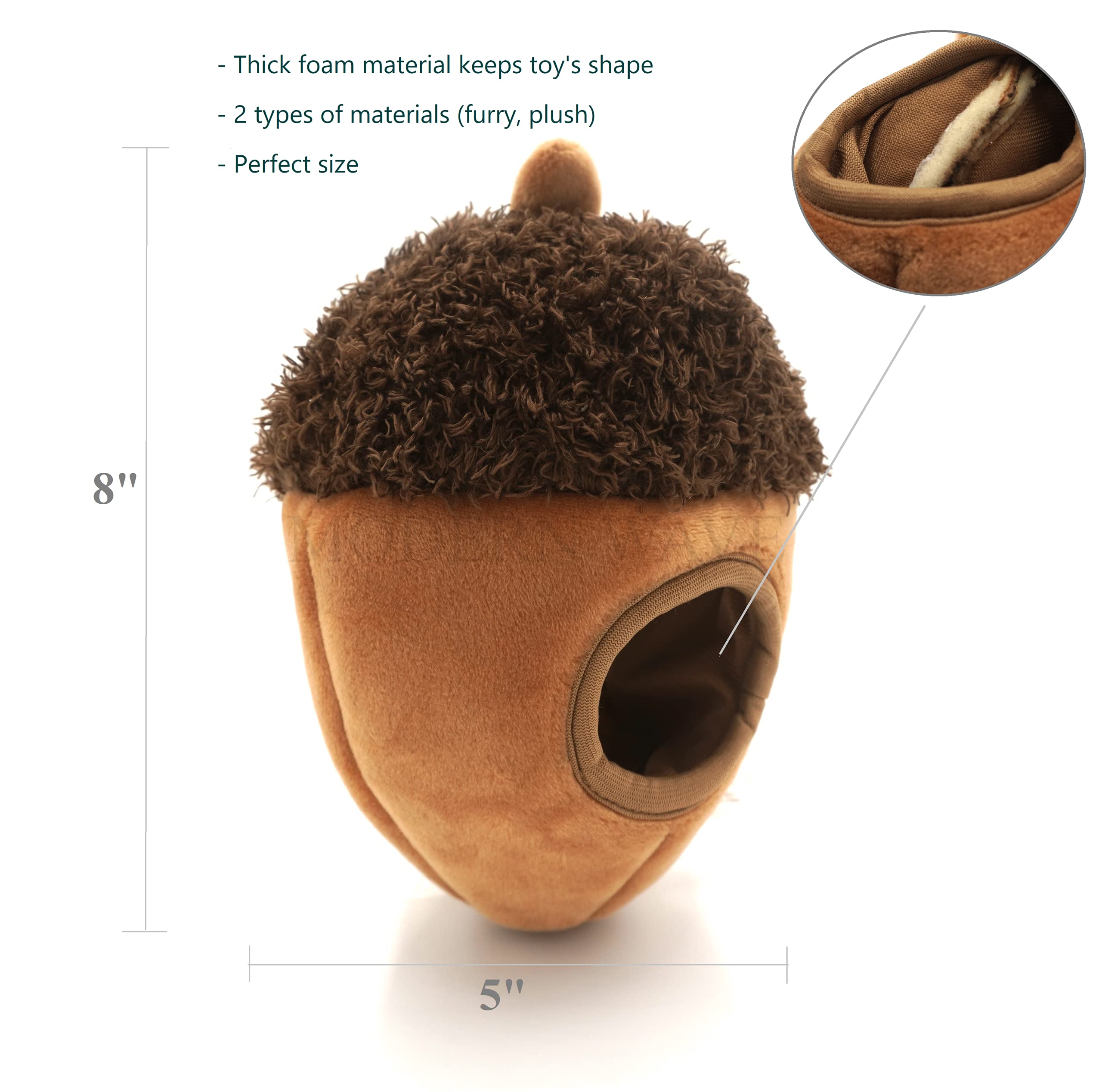 MODERN WAVE plush acorn and squirrels with squeakers enhance interactive fetch sessions.