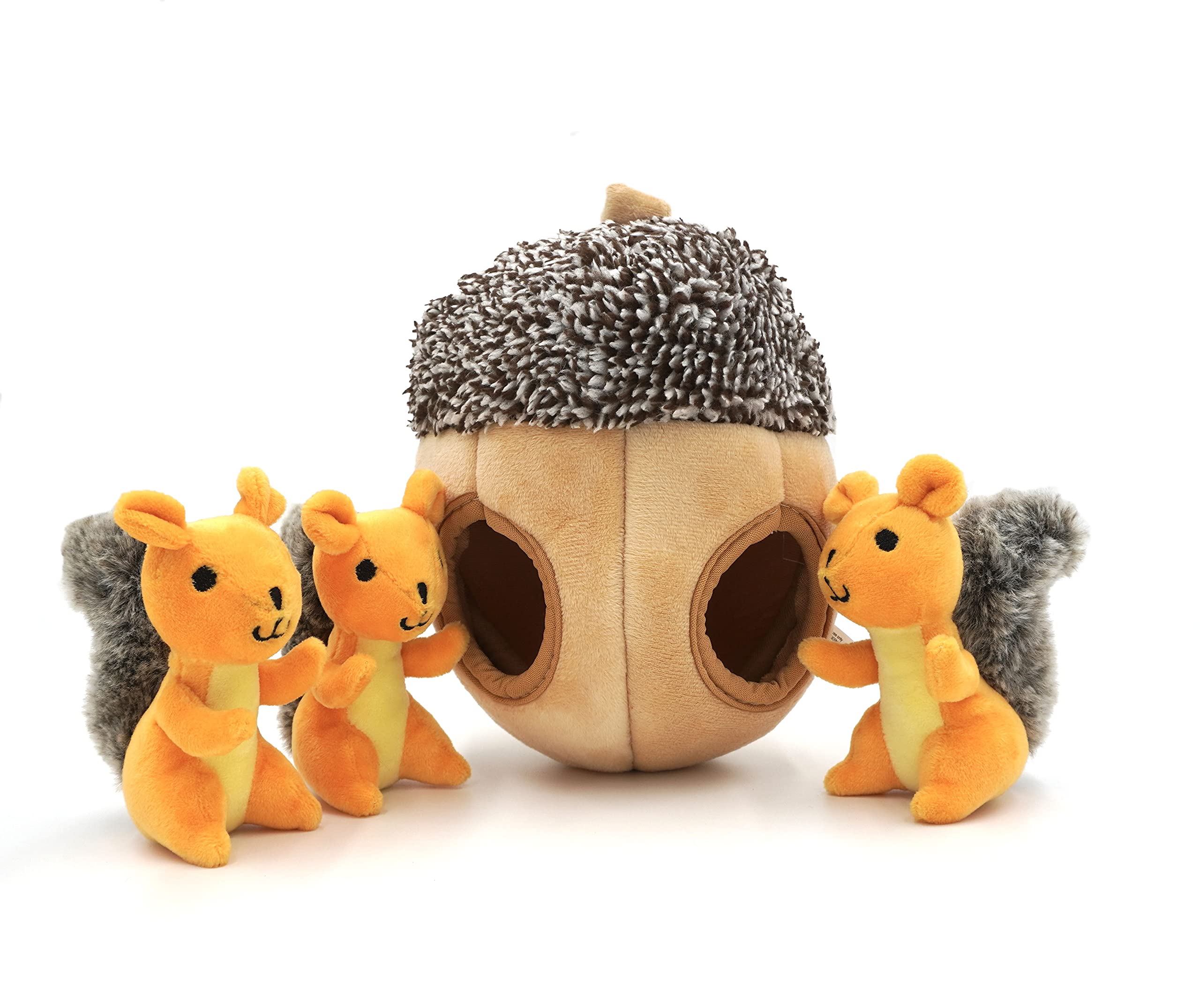 MODERN WAVE interactive squeaky plush nut close-up, engaging dogs with hide-and-seek play