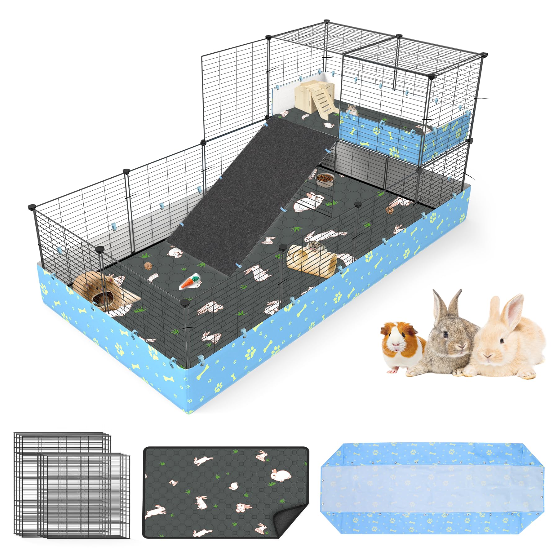 MODESLAB guinea pig cage front view highlights spacious 2-story setup for cozy indoor play