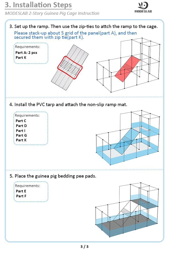 MODESLAB guinea pig cage in-use scene shows indoor setup for two rabbits or guinea pigs