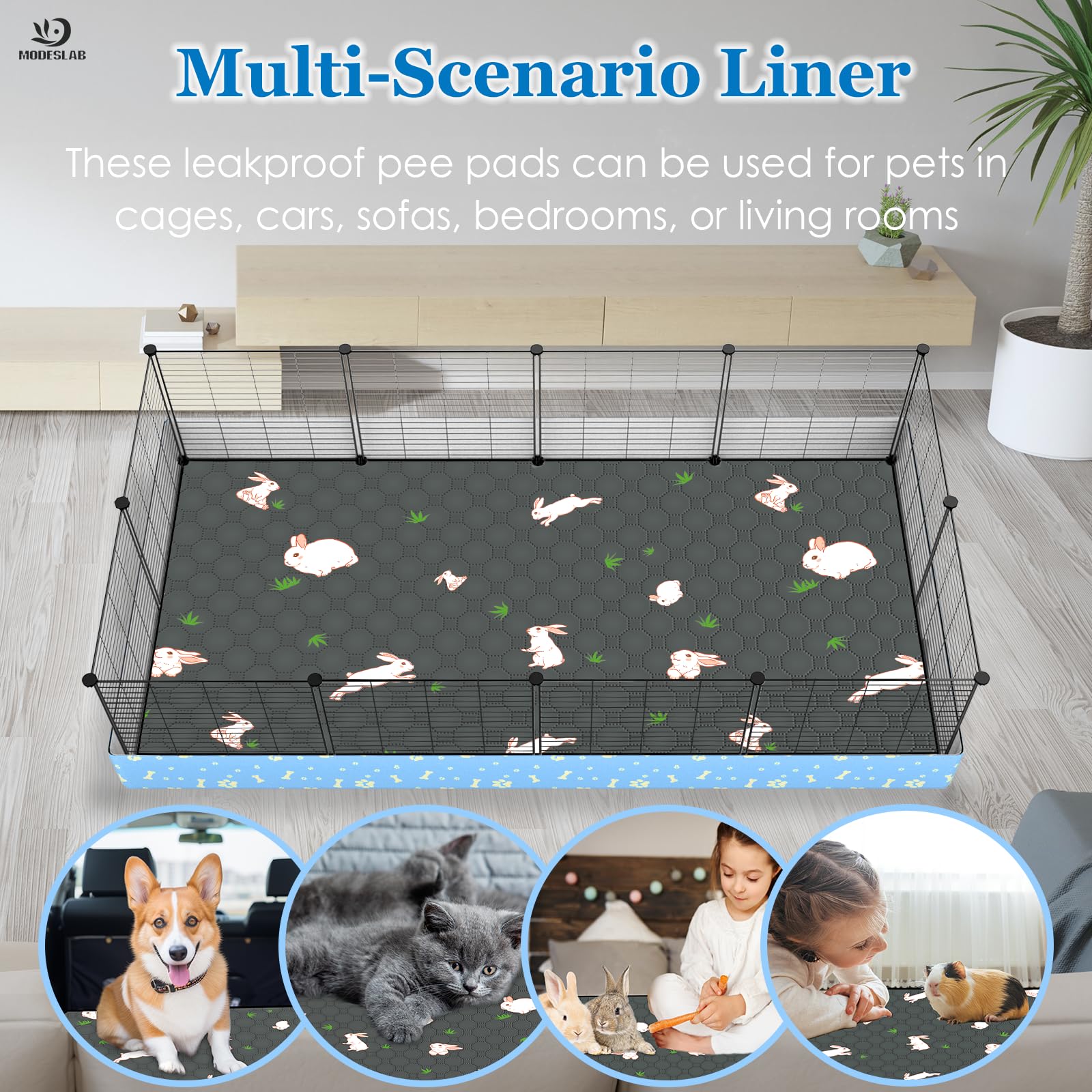 MODESLAB guinea pig liner use cases include car, bed, and sofa protection