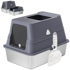 Modign XL stainless litter box front view highlights roomy privacy for cats