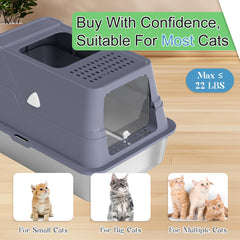Modign XL stainless litter box side view shows high walls to reduce scatter