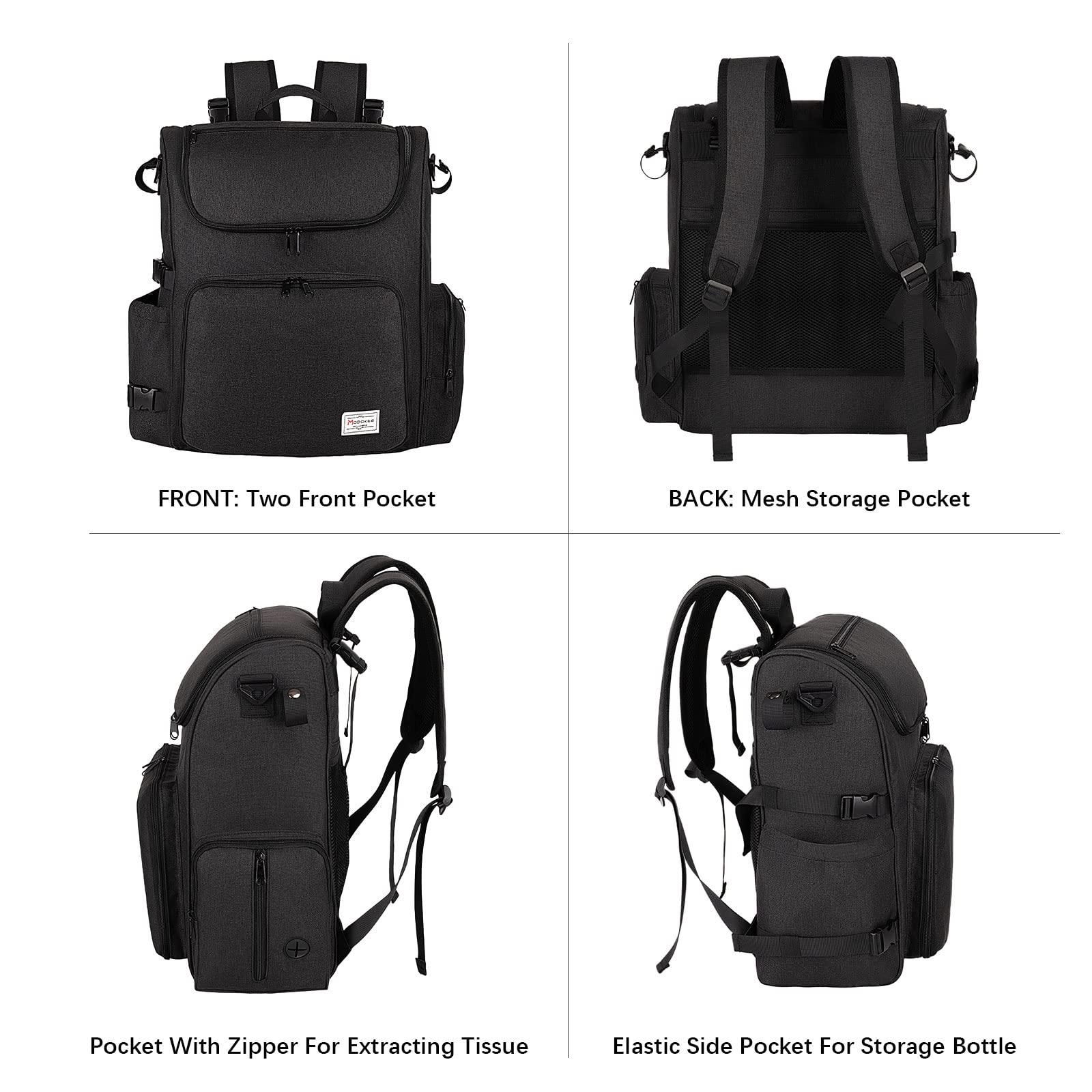 Modoker dog travel bag side pocket keeps waste bags and tissues within quick reach.