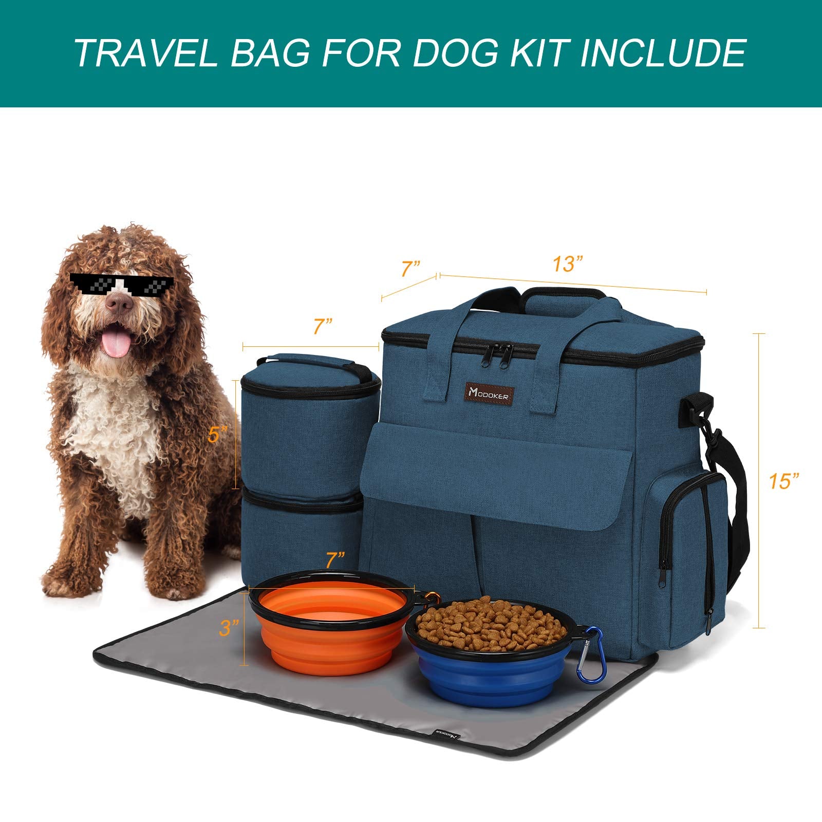 Modoker food containers included for convenient pet meals on the go.
