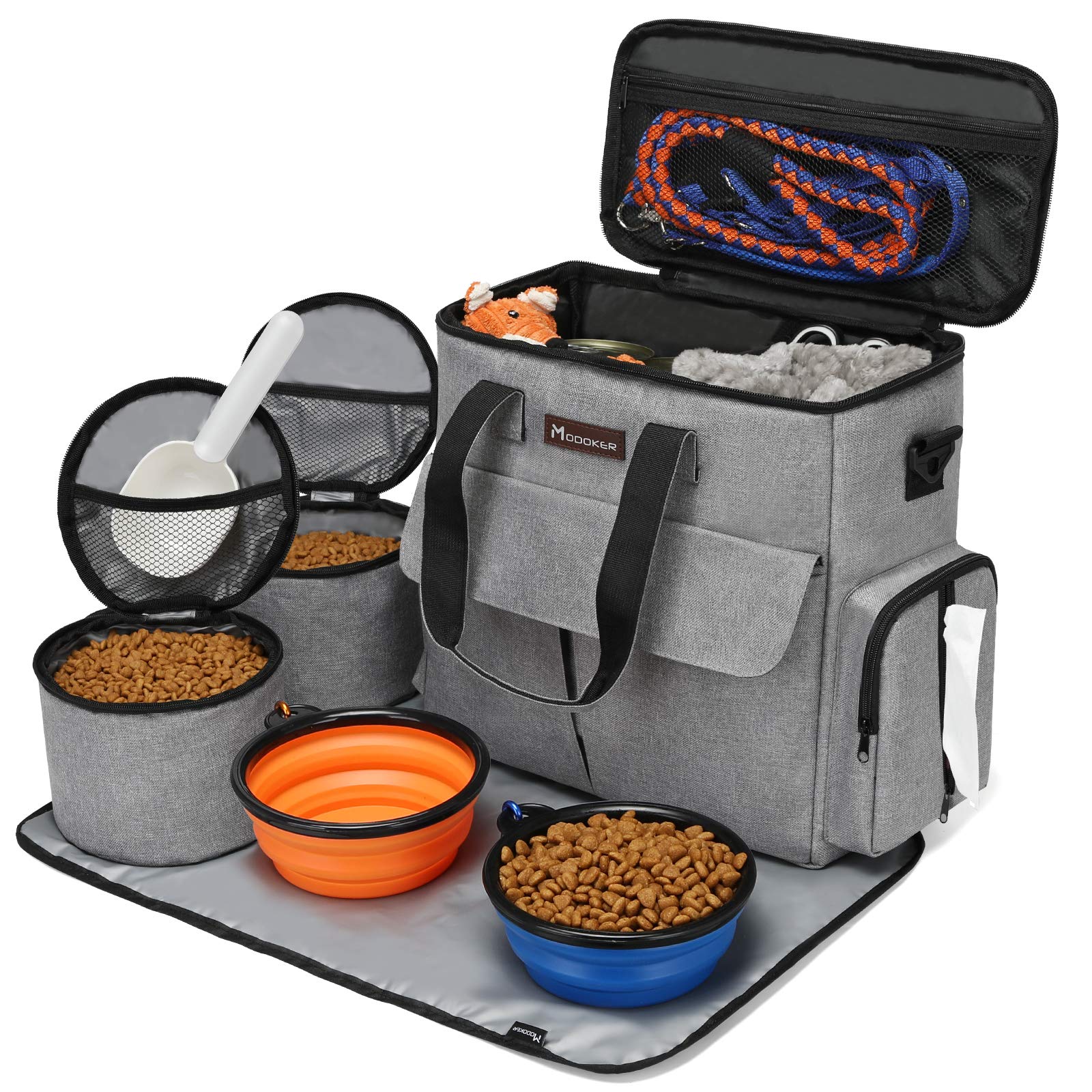Modoker travel organizer kit suitable for trips, hikes, and flights with pets.