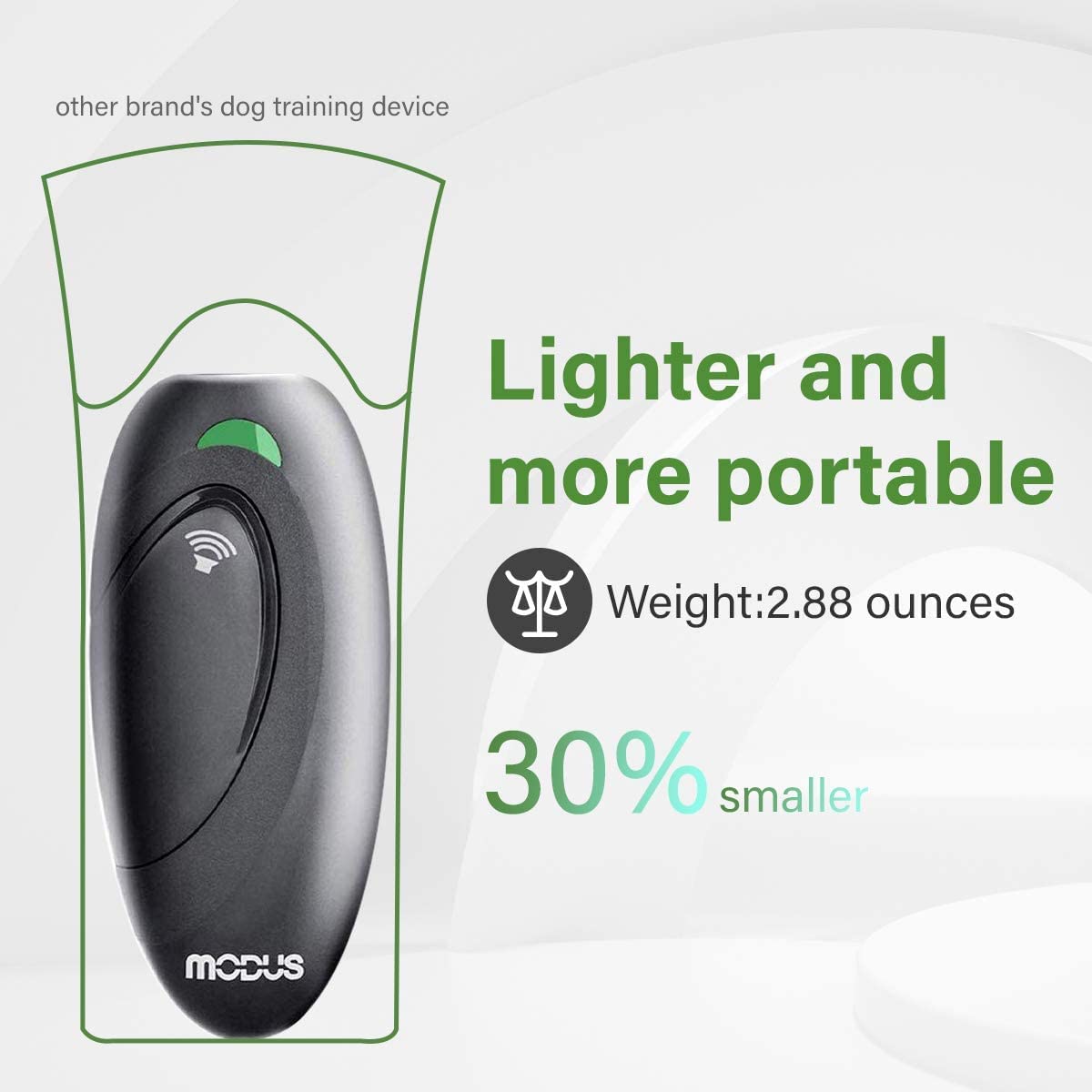 MODUS USB-charging bark deterrent powers long sessions without frequent battery changes.