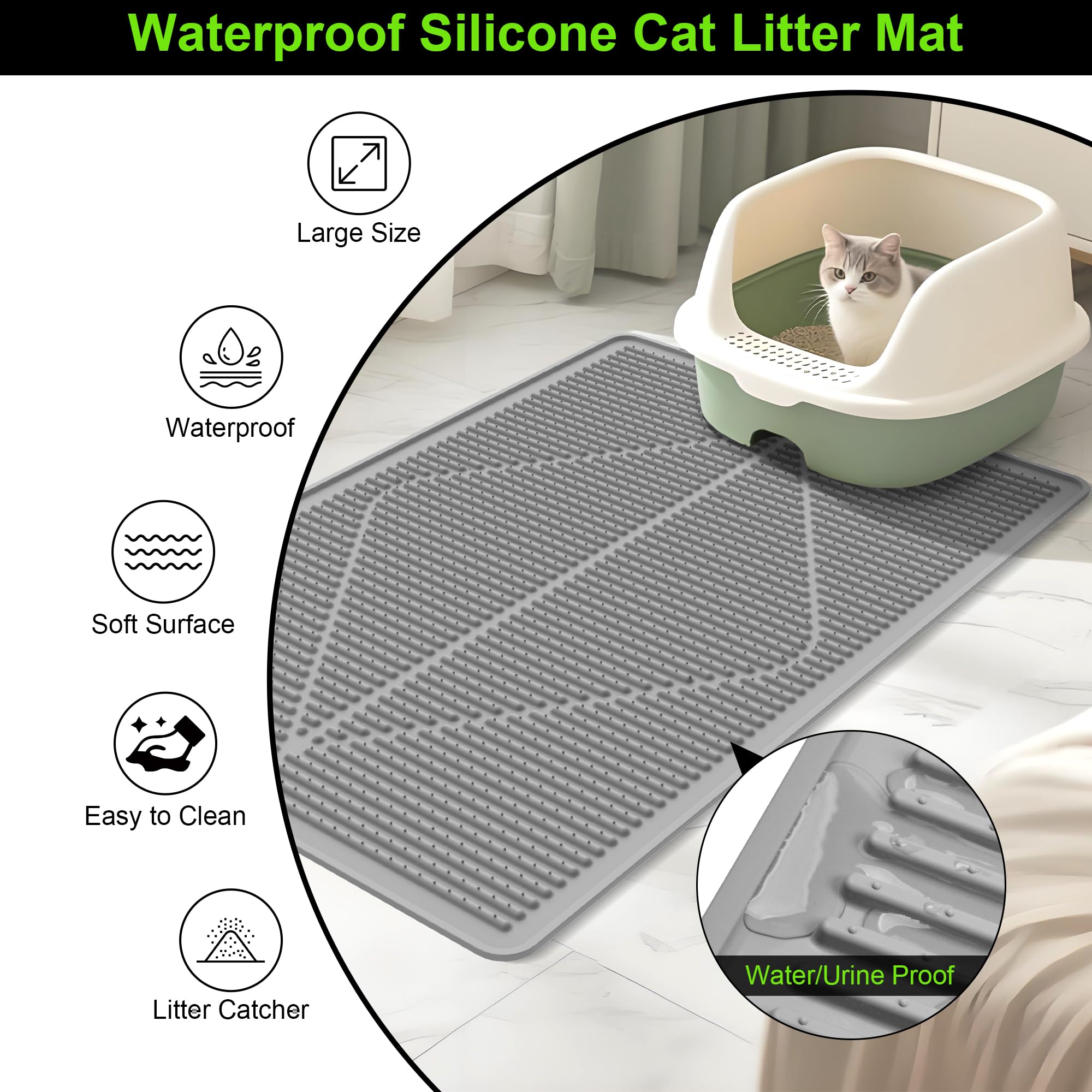 Mofason litter mat anti-slip design stays in place during use.