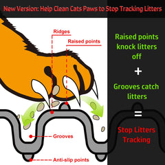 Mofason litter mat with raised points knocks litter off paws for cleaner floors.