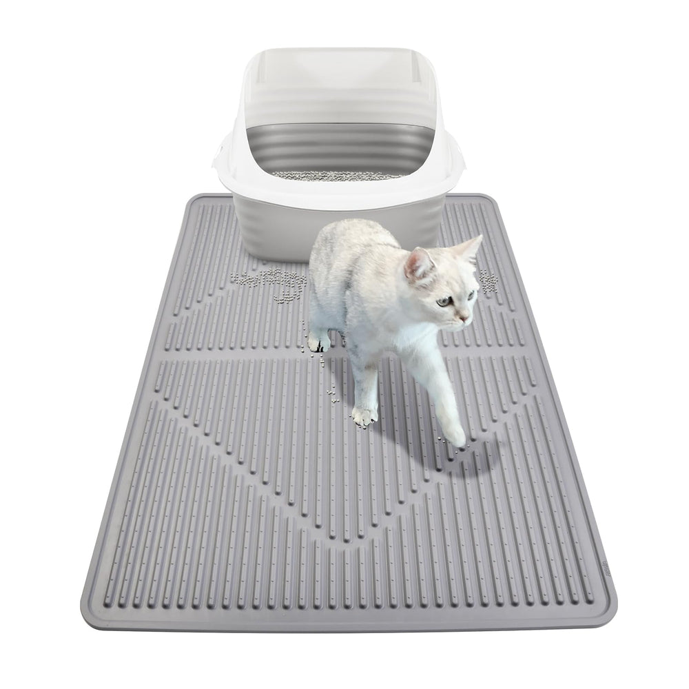 Mofason rubber large cat litter mat with 28x20 coverage catching litter from paws