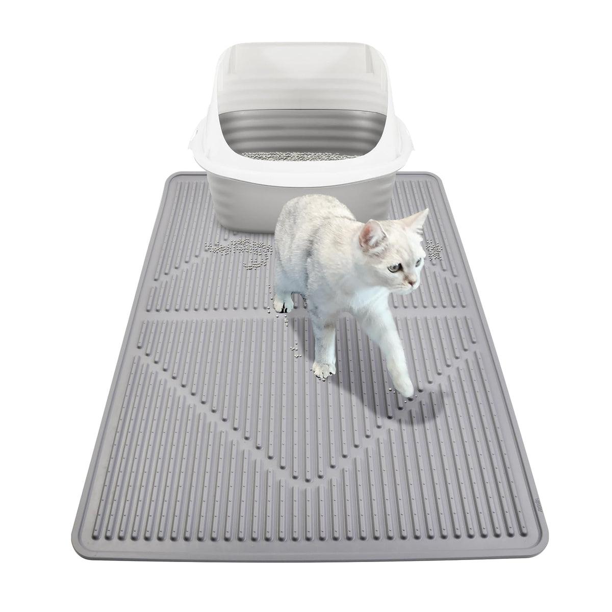 Mofason rubber large cat litter mat with 28x20 coverage catching litter from paws