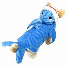 Mogoko shark-costume for dogs side view adds festive charm for Halloween.