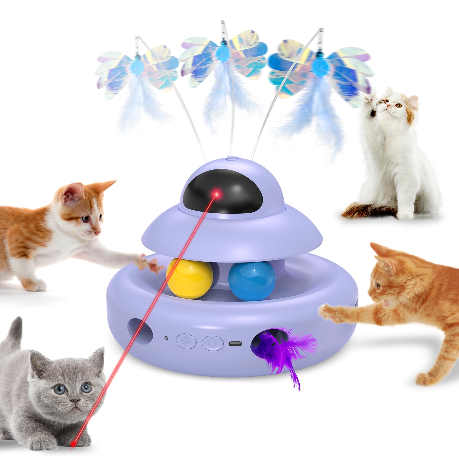 MOHAYA 4-in-1 interactive cat toy with butterfly for engaging indoor play and chase fun.