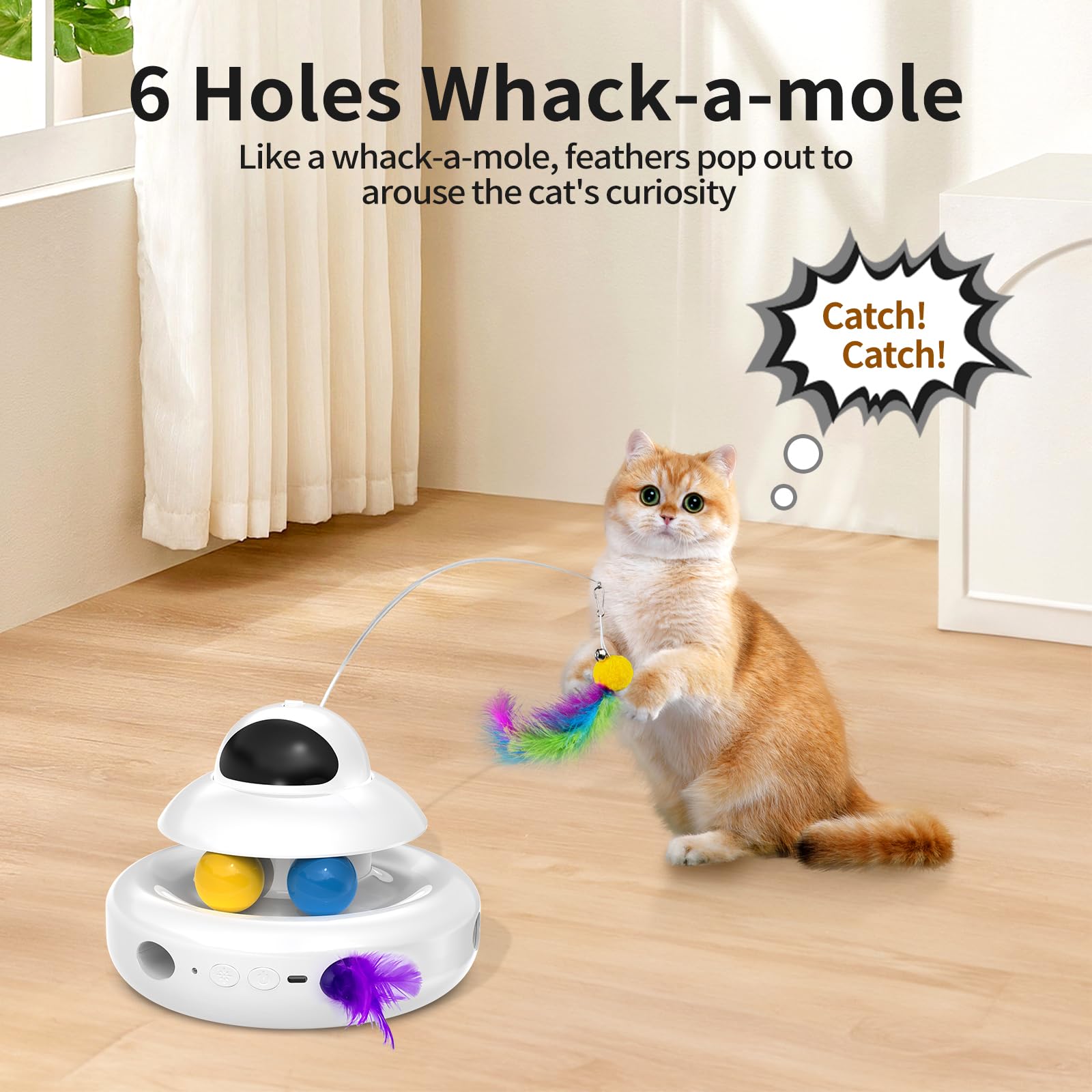 MOHAYA whack-a-mole mode engages cats with interactive popping challenges.