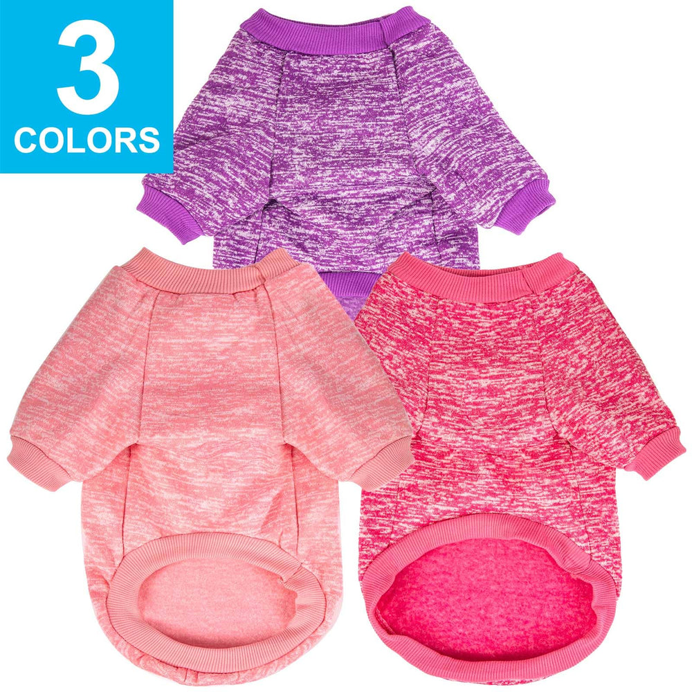 MOIRIG 3-pack dog sweater hotpink worn on dog demonstrates snug fit.