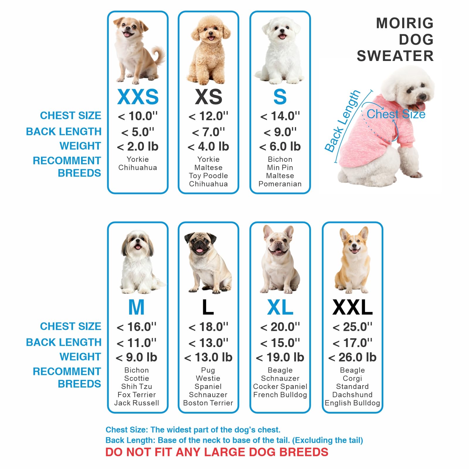 MOIRIG 3-pack dog sweater packaging image emphasizes single-use packaging for pet health.