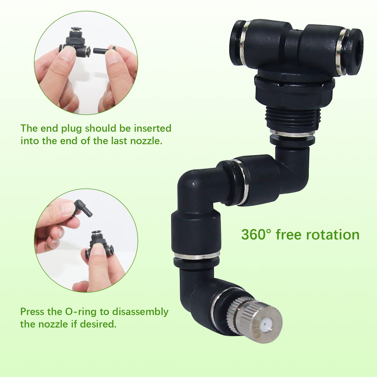 Moistenland misting spray nozzle 2-pack for adjustable spray patterns.
