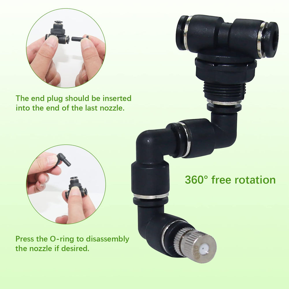Moistenland misting spray nozzle 2-pack for adjustable spray patterns.