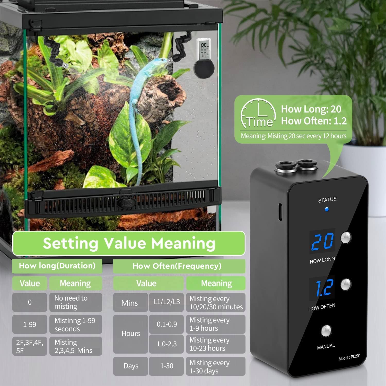 Moistenland reptile humidifier installation in terrarium demonstrates low-maintenance misting