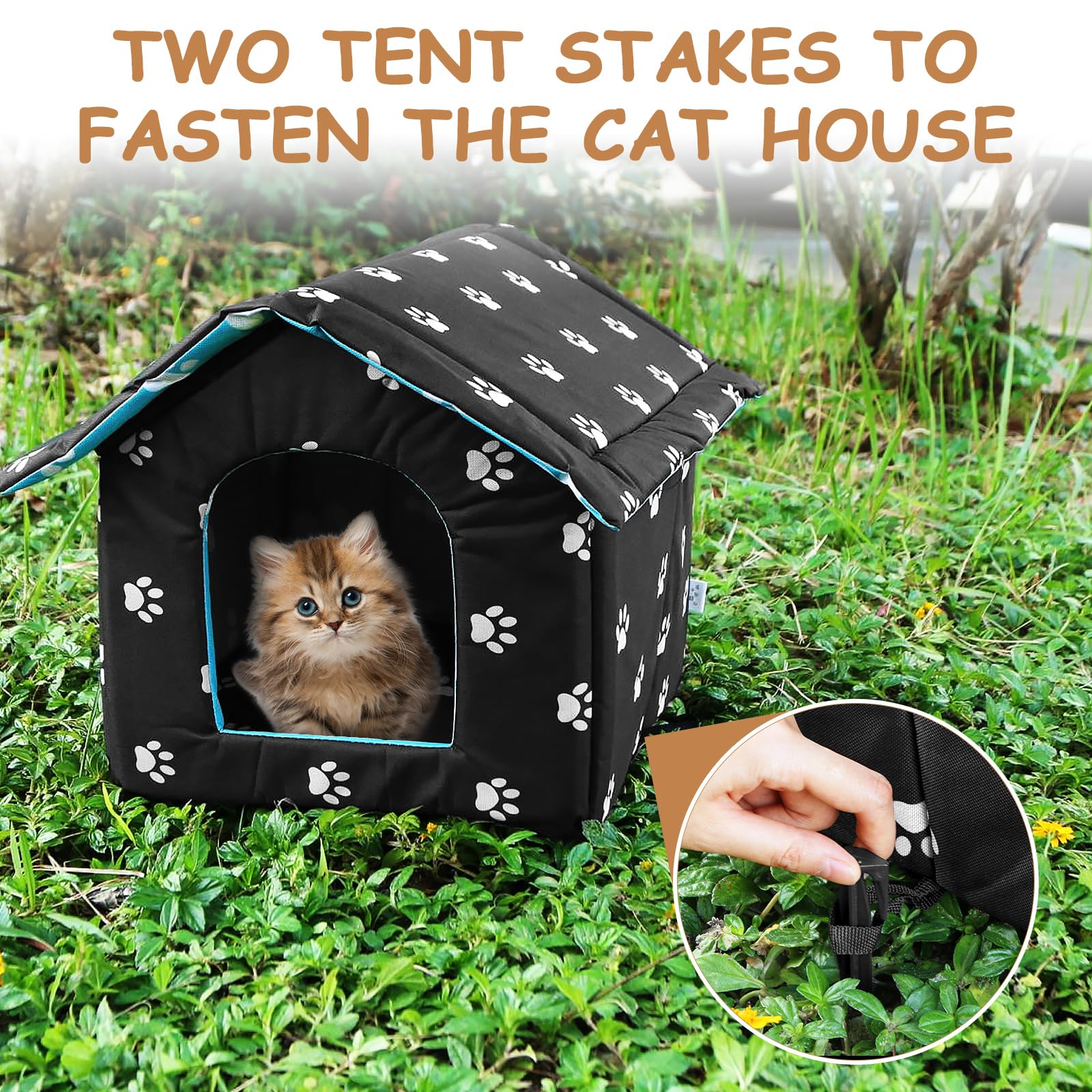 MOJIEZUO feral cat shelter features black paw print design.