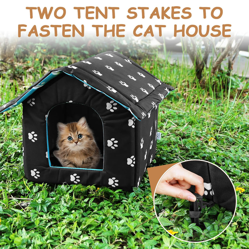 MOJIEZUO feral cat shelter features black paw print design.