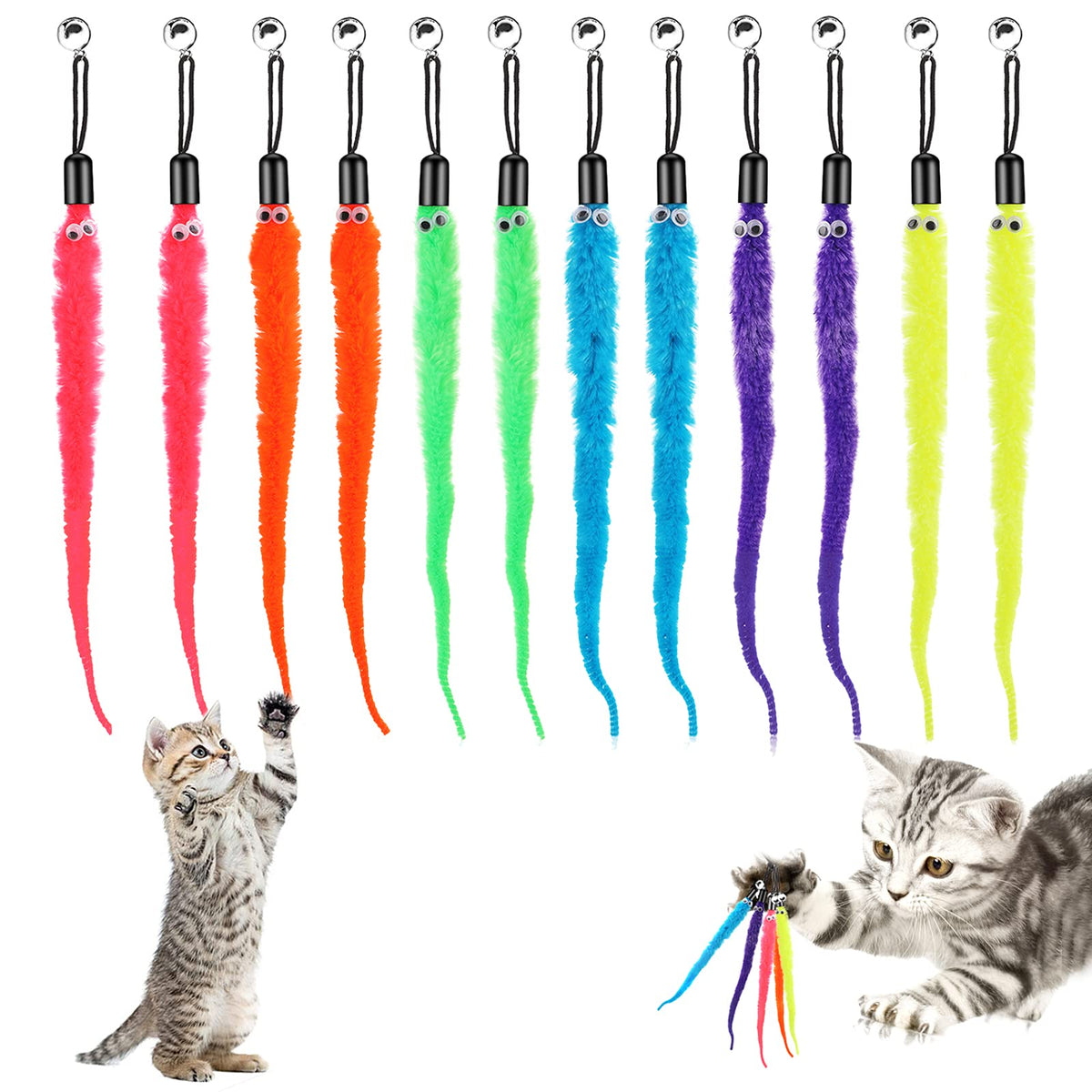 Molain cat wand refill worm-bell green for interactive play and exercise.