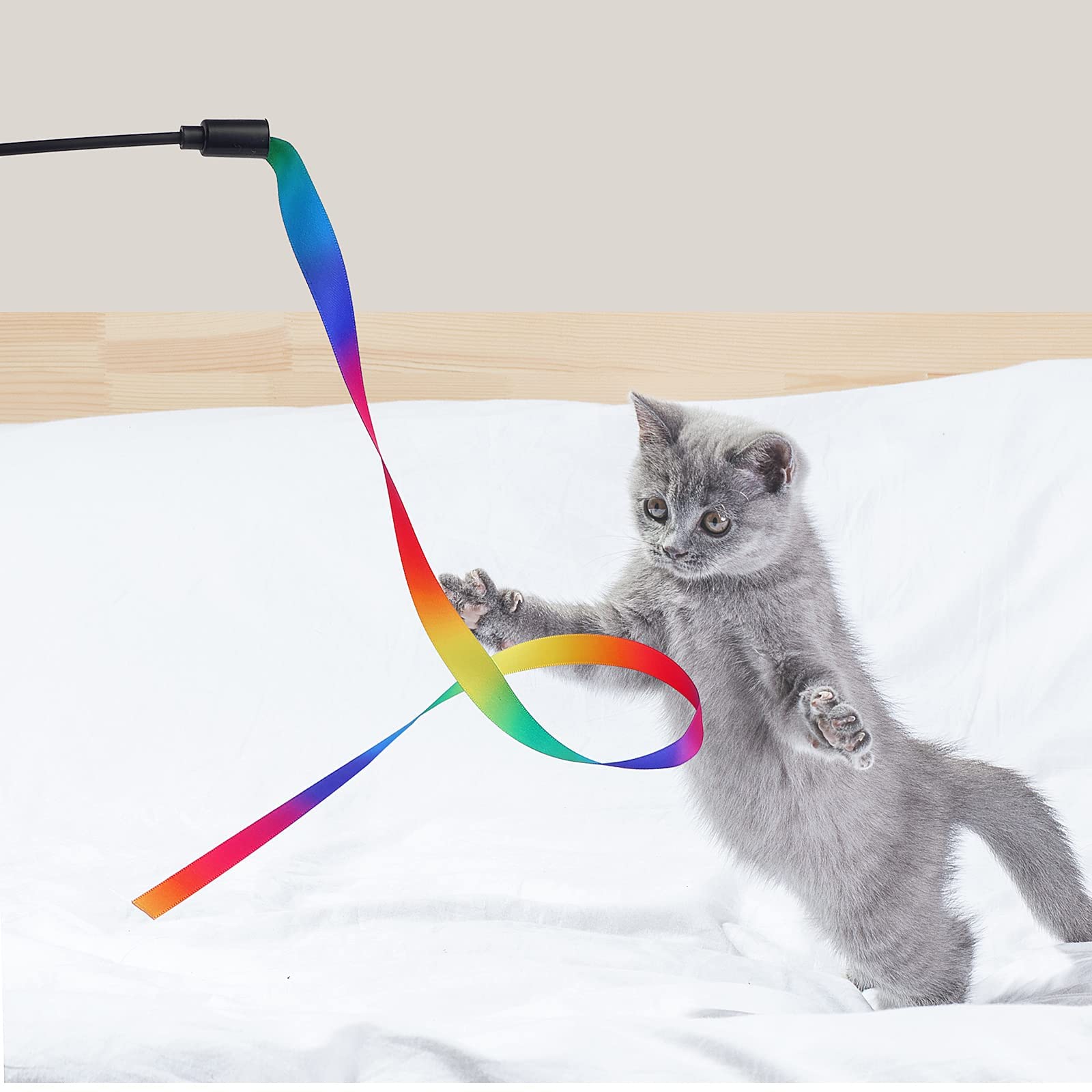 Molain cat wand soft satin ribbons offer tactile appeal during play.