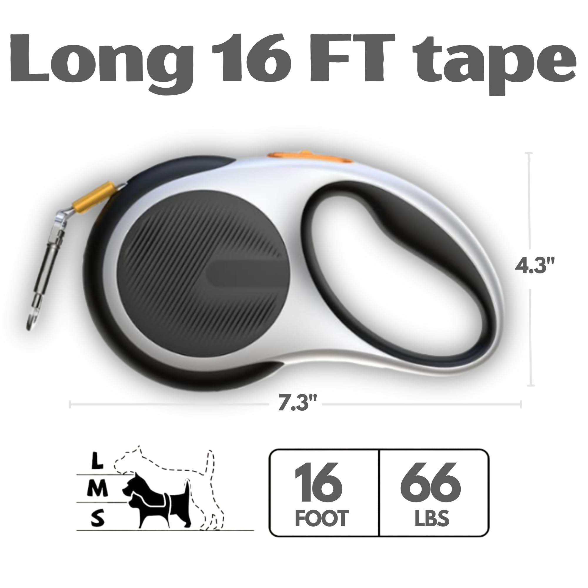 MOLNY 16ft tape leash extends smoothly for flexible, comfortable walks.