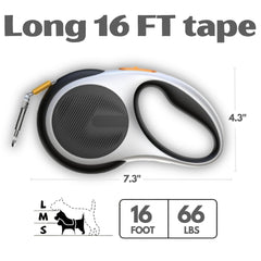 MOLNY 16ft tape leash extends smoothly for flexible, comfortable walks.