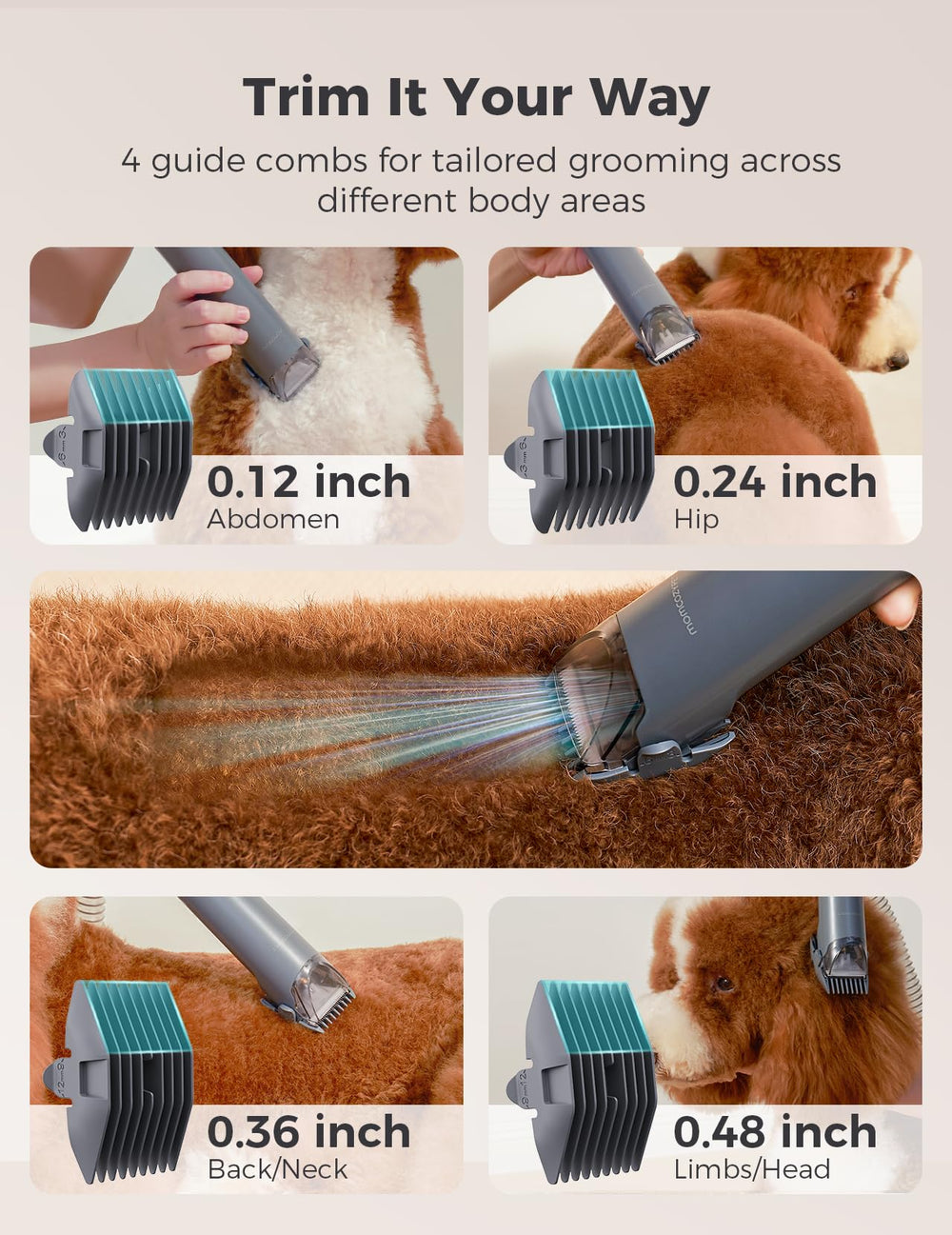 MomcozyPet FurEase nozzle cleaning head clears hair from sofas and carpets.