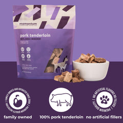 Momentum Carnivore freeze-dried pork tenderloin nuggets display lean protein bites