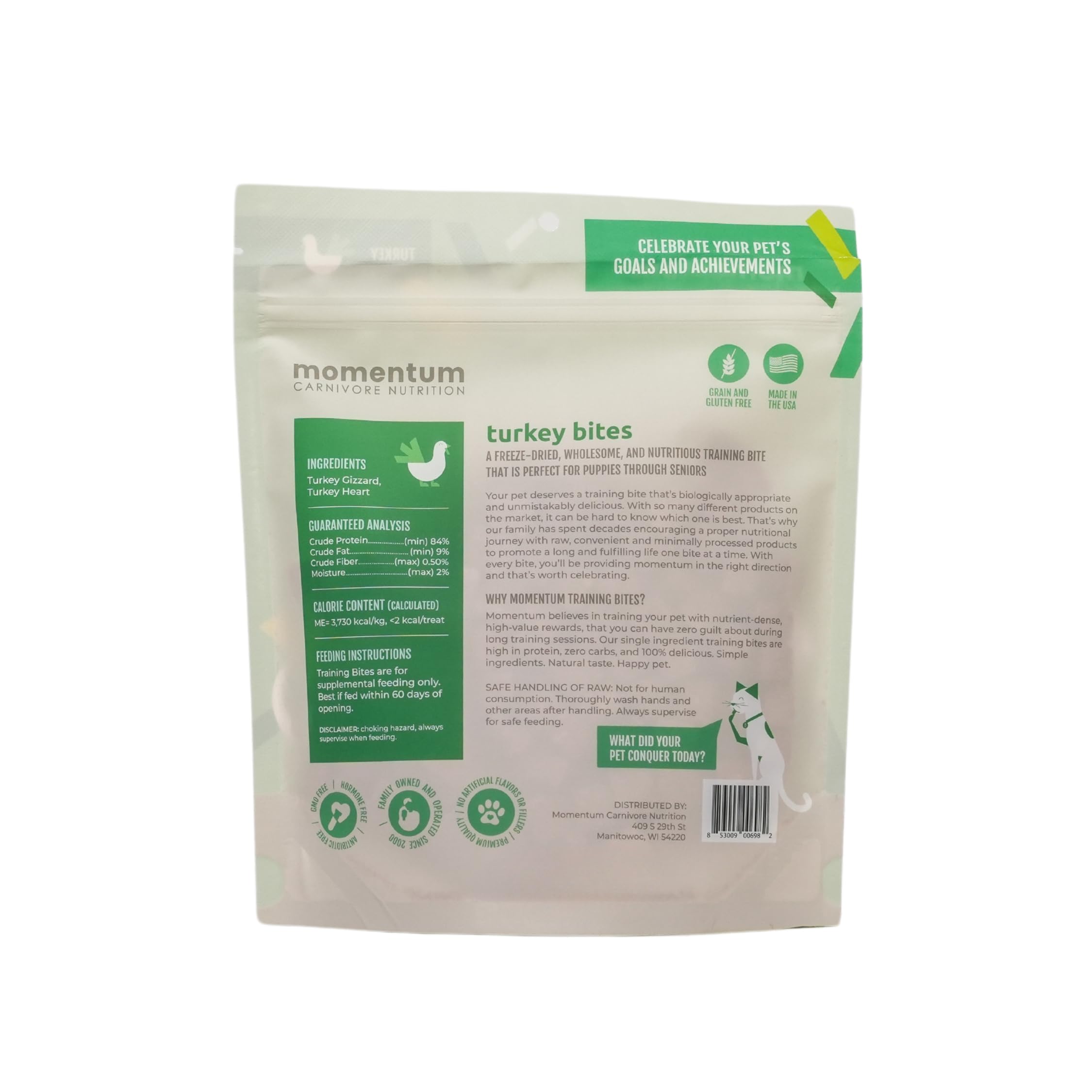 Momentum Carnivore Nutrition turkey gizzards and hearts ingredients highlight clean two-ingredient formula for dogs.