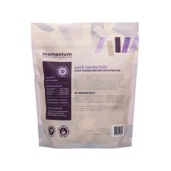 Momentum Carnivore Pork Tenderloin Treats packaging-closeup highlights grain-free nutrition