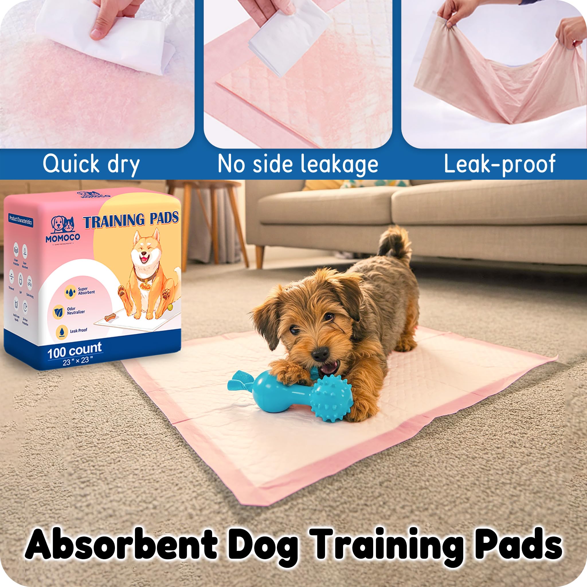 MoMoCo Puppy Pads waterproof backing protects floors during accidents