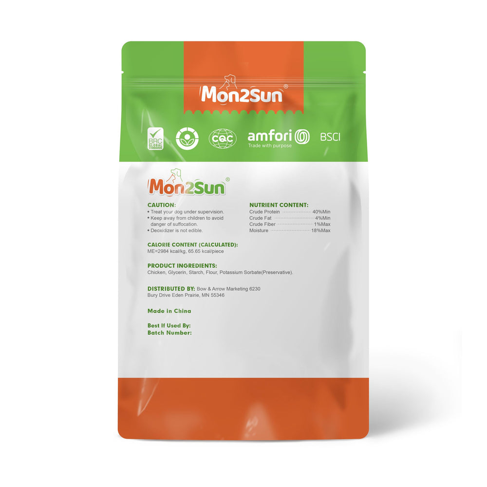 MON2SUN chicken jerky grain-free packaging image suggesting allergy-friendly option