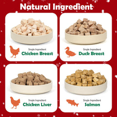 MON2SUN four-flavor freeze-dried collection shown, versatile for dogs and cats.