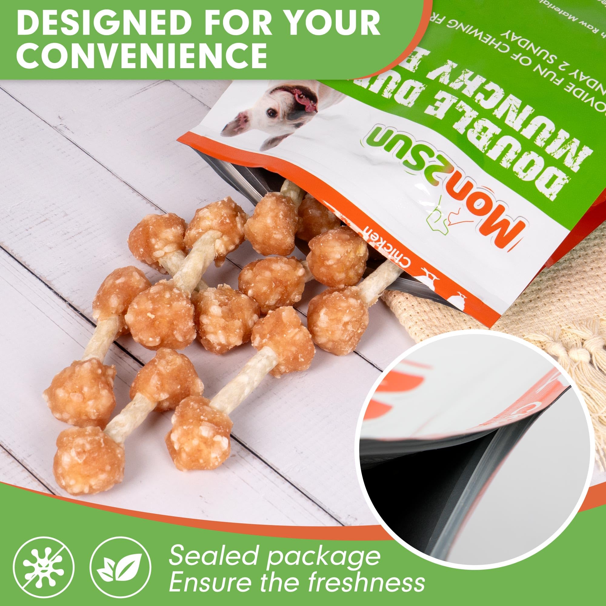 MON2SUN rawhide core with chicken and rice offers chewy center and crunchy exterior