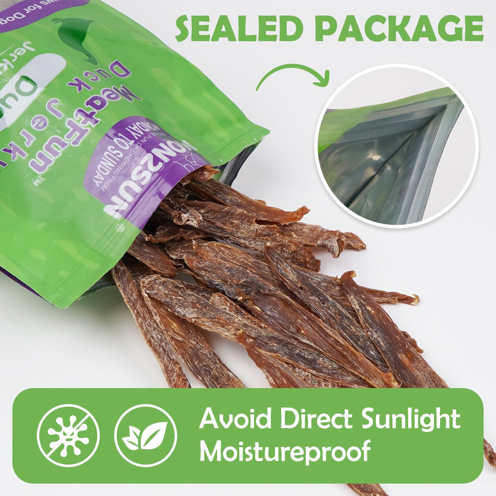 MON2SUN duck jerky resealable pouch preserves freshness and minimizes odor between uses