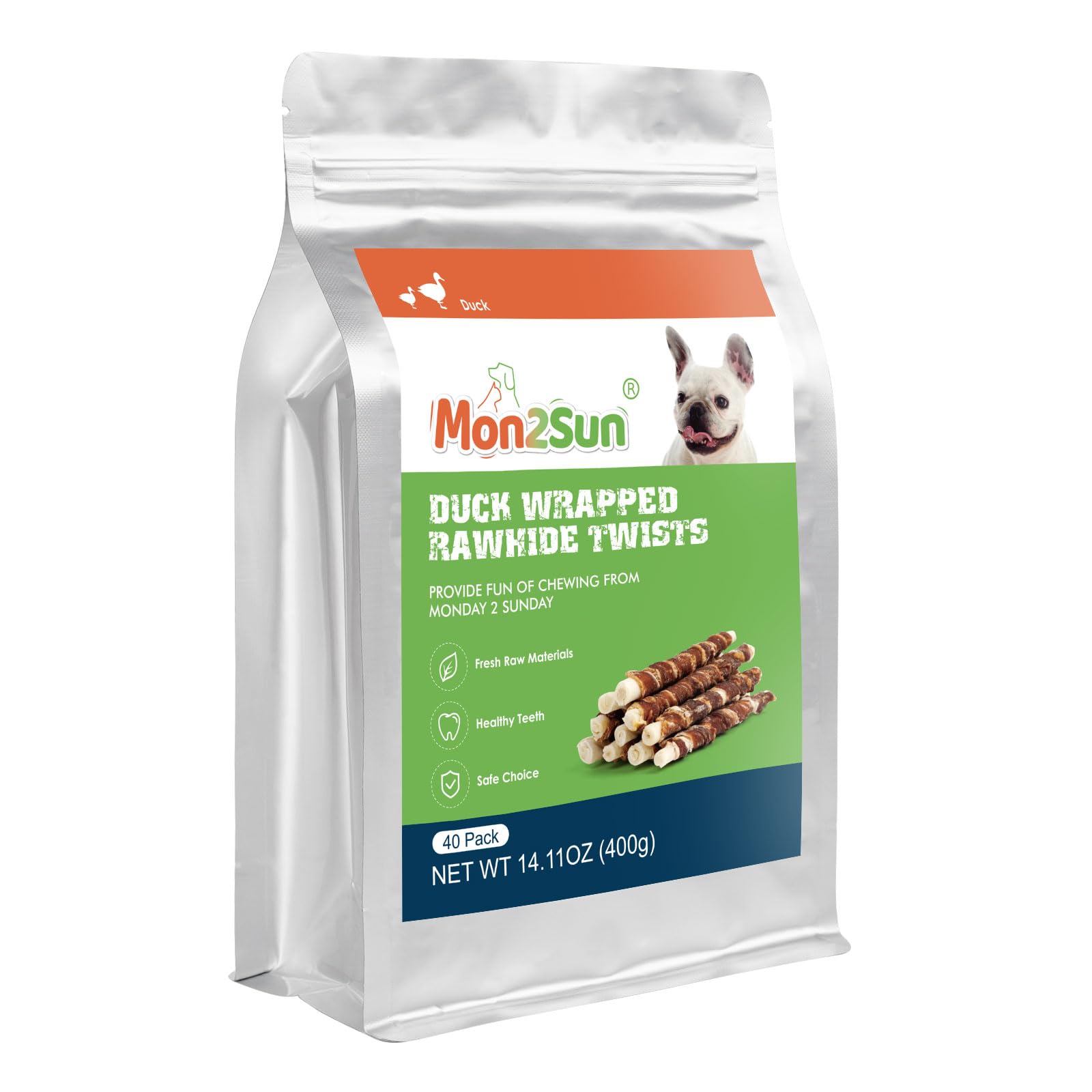 MON2SUN duck-wrapped rawhide 5inch treat pack highlights savory flavor.
