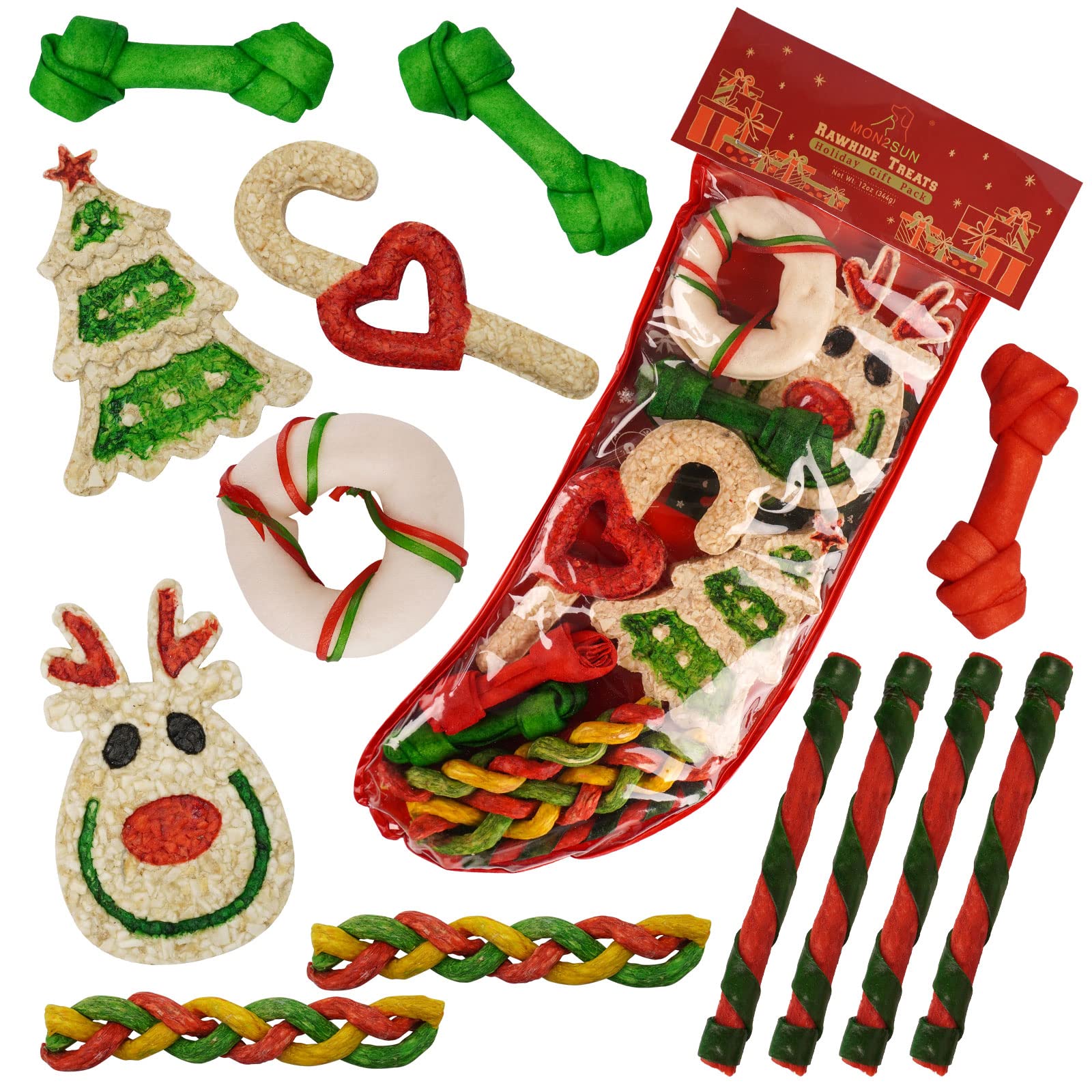 MON2SUN Christmas stocking chew for small to medium dogs with festive rawhide