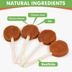 MON2SUN Lollipop ingredients chicken egg liver closeup emphasizes natural proteins.